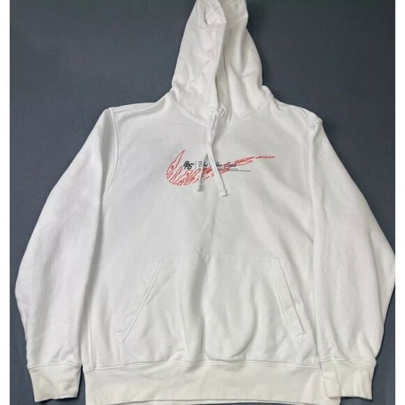 Nike BRS Men's Pullover Hoodie Size Large White Cotton Fleece Logo Front Pockets - Picture 1 of 5